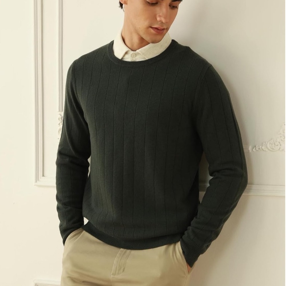 Hudson Wellesley Men Olive Green 100% Merino Wool Ribbed Sweater 2XL NWT